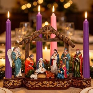 9 Piece Nativity Set Advent Candle Holder Holy Family Manger Scene