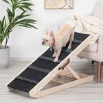 SweetBin Wooden Adjustable Pet Ramp for All Dogs and Cats - 41" Long and Adjustable from 12” to 24”- Up to 200LBS - Non Slip Carpet Surface and Foot Pads - Folding Dog Car Ramps for SUV, Bed, Couch