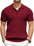 COOFANDY Men's Polo Shirts Short Sleeve Ribbed Knit Polo T Shirts Business Casual Golf Shirt Collar T Shirt Red