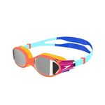 Speedo Junior Biofuse 2.0 Swimming Goggles | Patented Easy Adjustment | Anti-Fog | Anti-Leak | Enhanced Fit | Improved Comfort , Cobalt Pop/Marine Blue/Volcanic Orange/Chrome, One Size