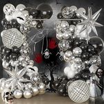 KARLURE Black Silver Balloons Arch Kit,Metallic Silver Black White Balloon Garland with Disco Ball Balloons for Disco Party Men Birthday Decorations Halloween New Years Party Decorations