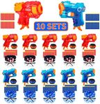 Banvih 10 Small Gun Set for Nerf Party Supplies and Favors, Suitable for Boys' Birthday Bulk Nerf War Party Pack Bundle - Equipped: 10 Mini Pistol Blasters, Goggles, Masks, Wristbands, 200 Foam Darts