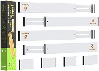 ANTOWIN Bamboo Drawer Dividers, Expandable Drawer Separators Splitter(43-56cm), Adjustable Spring-loaded Organizer for Large Utensil, Clothes, Tools Drawers(White)