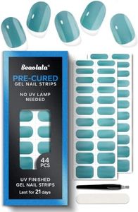 Beaolata Real Gel Nail Strips (No UV Light Needed) - 44Pcs Salon Quality Nail Stickers - Long Lasting Polish Wraps for Women, Easy Apply & Remove (Lagoon Light Blue)