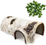 Cosyall Reptile Hide Large Caves Simulation Tree Hideout Snake Hide Leopard Gecko Terrarium Plastic Plant Leaves Ornament Habitat Shelter Decor for Lizard Hermit Crab Spider Frog Amphibians