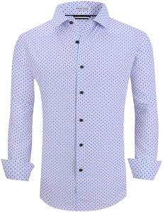 Alex Vando Mens Button Down Shirts Wrinkle Free 4-Way Stretch Print Business Casual Shirt, White Cross, XX-Large