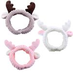 RKPM HOMES Cute Deer Antler Cat Ears Plush Headbands Soft Elastic Hair Loop Hair Bands Facial Makeup Wrap for Women Shower SPA Mask (Multi 3 Pcs)