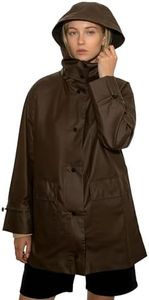 Women's Waterproof Raincoat Jacket with Hood - Lightweight, Stylish Windbreaker with Snap Buttons & Metal Detail - Waterproof Rain Gear for Women, Light Rain Poncho for Outdoor, Daily Wear(Brown)-XL