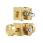 newliplace Exterior Gold Door Knob with Single Cylinder Deadbolt Lock Set, Round Entry Door Knob with Deadbolt Locksets, Gold Front Door Lock Set, Brass Front Door Handle and Deadbolt Set