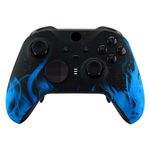 eXtremeRate Blue Flame Patterned Faceplate Cover, Soft Touch Front Housing Shell Case Replacement Kit for Xbox One Elite Series 2 Controller Model 1797 - Accent Rings Included