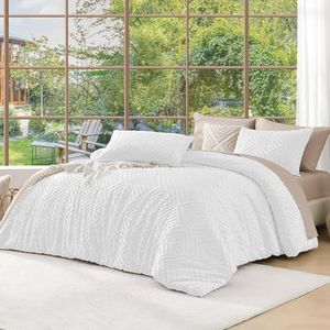 Andency White Comforter King Size, 3 Pieces Boho Bedding Set & Collections, Farmhouse Tufted Fluffy Bedding Comforter Sets for King Bed (1 Comforter 104x90In, 2 Pillowcases)