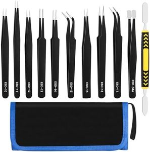 11 PCS Precision Tweezers Set, ESD Tweezers Set, Premium Craft Tweezers Kit, Anti-Static Stainless Steel Tweezers with Tweezer Storage Bag for Lab, Electronics, Jewelry, Laboratory Work, DIY