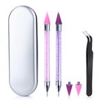 Rhinestone Picker Tool Wax Pencil for Rhinestones diamond paintings Dotting Pen 2pcs Dual-Ended Rhinestones Pen with 2 Extra Wax Tips and 1 Nail Art Tweezer for Nail Gems Crystals DIY Nail Art Crafts