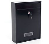 ABN-FINEST Wall Mounted Post Box Postbox Waterproof Mail Box Mailbox Outdoor Letterbox Letter Box for Outside External Lockable Black Powder Coated Galvanised Steel 32x22x8cm