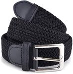 Umo Lorenzo Stretch Braided Woven Belts without Holes, Elastic Casual Belts for Men and Women, Black, Medium (Fits 32-35" Waist)