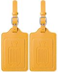 Teskyer 2 Pack Luggage Tags, Luggage Tags for Suitcases, Luggage Labels, Microfiber Leather, Strong, Durable, Noticeable, Travel Tags, Travel Accessories, Yellow