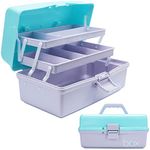 Creahaus 12in 3 Layer Multipurpose Storage Box/Craft Storage Boxes With Compartments/Plastic Tool Box/Medicine Storage Box/Hair Accessories Organiser/Sewing Box with 2 Trays (Blue Purple)