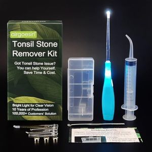 Airgoesin Lighted Oral Care & Ear Wax Remover Tool Kit & for Bad Breath Oral Hygiene (Blue) + 1 oral Irrigator Syringe Fresh Breath Oral Rinse