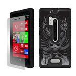 Beyond Cell Duo-Shield Hard Shell and Silicone Skin Case with Free Screen Protector for Nokia Lumia N928, Retail Packaging, Wing Skull