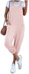 OYOANGLE Women's Causal Sleeveless Harem Leg Suspender Cami Jumpsuit Long Romper with Pockets Light Pink XX-Large