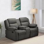 duroflex Avalon Twin- Modern 2-Person Sofa Manual Fabric Recliner Sofa With Center Console And Cup Holder (Colour- Grey)