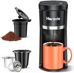 Small Single Serve Coffee Maker, Fast Brew One Cup Coffee Machine for K Cup and Grounds, 6 to 12 oz. Brew Sizes, Capsule Coffee Machine with Descaling Reminder and Viewing Tank, Black