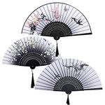 3 PCS Handheld Folding Fans Bamboo Silk Fabric Cloth Folding Fans Chinese Japanese Hand Holding Fans Wooden Handheld Fans With Tassel for Wall Decoration Birthday Gifts Wedding Party Props Women Girls