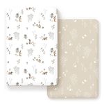 GRSSDER Stretch Ultra Soft Jersey Knit Fitted Pack n Play Sheets Set 2 Pack, Portable/Mini Crib Sheets for Boys and Girls, Stylish Watercolor Rabbit Pattern