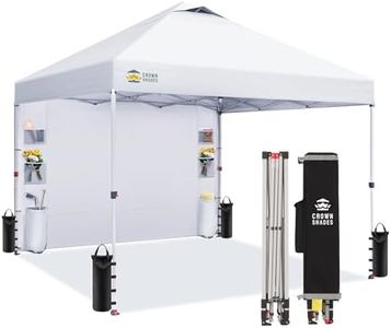 CROWN SHADES Canopy Tent 10x10 Pop Up Canopy Outdoor Shade with Pockets Sidewall, Easy Up Sun Shelter with One Person Set Up Center Lock, Portable Instant Camping Beach Canopy Tents, White