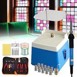 Stained Glass Starter Kit, Professional Start Up Set With Glass Grinder Machine, Glass Cutter Tool Kit with 5/8'' & 1'' Grinder Bits, Soldering Iron Kit Copper Foil Tape Solder Wire Finger Sleeve