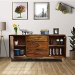 SONA ART & CRAFTS Solid Sheesham Wood Sideboard Tv Cabinet for Living Room | Free Standing Movable Tv Unit Side Board Table with 3 Drawer & 2 Cabinet Storage Furniture for Home | Teak Finish