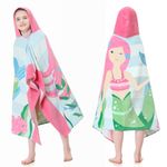 MOKANI Kids Hooded Beach Bath Towels | Soft Thick Super Absorbent Cotton | 50" x 30" Beach Bath Swimming Towels for Girls Boys Ages 3-12, Pink Mermaid