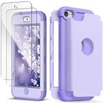 IDWELL iPod Touch Case 7th Generation with 2 Screen Protector, [Three Layer Series] Heavy Duty Protection Shockproof High Impact Protective Cover for Apple iPod Touch 5/6/7th Generation, Purple