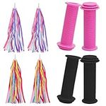 4 PCS Bike Handlebar Grips, 22 mm Kid Bicycle Grips Handlebar with 4 PCS Kids Bicycle Tassel Ribbon Soft Rubber Kids Bike Grips for Scooter Kids Bike Mountain Road Bike Boys Girls Bike (4 Colors)