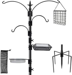 yosager Premium Bird Feeding Station Kit, 90" x 23" Bird Feeder Pole, Multi Feeder Hanging Kit with Metal Suet and Bird Bath for Bird Watching, Attracting Wild Birds, Birdfeeder and Planter Hanger