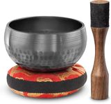 Tibetan Singing Bowl Set- Easy to Play with Dual-End Striker & Cushion- Creates Beautiful Sound for Healing, Stress Relief, Meditation & Relaxation-Brown Matte Bowl with Red Pillow- Yoga singing bowls