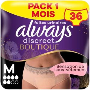 Always Discreet Boutique, 32 Culottes Incontinence Femme, Plus 6 Gouttes, Sous-Vêtements Taille L, Crème, Protection Très Absorbante pour Fuites Urinaires Importantes, Pack 1 Mois