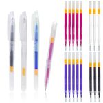 CREAWONDER 4 Heat Erasable Pens for Fabric Markers, Cloth Marking Pens with 16 thick Refills for Sewing Quilting, Heat disappearing Ink Pen for Dressmaking, Tailors Sewing Chalk Pencils