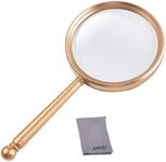 Magnifying Glass,5X Handheld Magnifier with Large Glass Lens and Metal Handle, Magnifying Glasses for Reading, Close Work, Hobbies, Inspection, Science and Crafts, Great for Seniors and Kids (Gold)