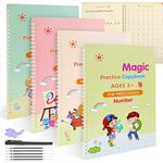 funvce Large Magic Practice Copybook, 4 Pack 18.5 x 26 cm Grooved Handwriting Copy Books for Kids, Reusable Children Tracing Workbook for Drawing,Math,Numbers,English Alphabet