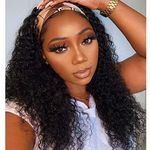 Rebasar Deep Wave Curly Headband Wigs Human Hair None Lace Front Wigs for Black Women（22 Inch）Brazilian Virgin Human Hair Glueless Machine Made Wigs Natural Black Color