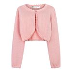 BlackButterfly Girls Long Sleeve Sparkle Cardigan Childrens Kids Bolero Shrug (Baby Pink, 11-12 Years)