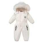 Verve Jelly Toddler Baby Boy Girl Winter Snowsuit Coat Thick Outwear Warm Hood Snow Suit Zipper Jumpsuit Down Jacket White 100 3-4 Years