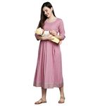 DUMMY SHAPE Maternity Gown for Women | Rayon Pregnancy Dress Kurta with Nursing Zippers for Pre & Post Partum | Feeding Kurtis (DSF-215-M, Baby Pink)