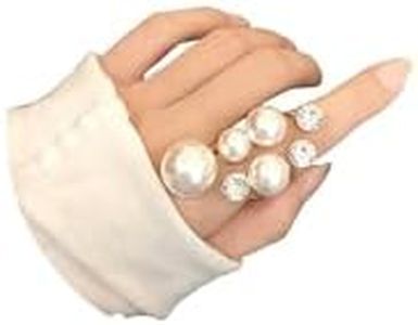 Handmade Pearl Ring Stacking Pearl Statement Rings Adjustable Open Pearl Full Finger Ring Trendy Personality Pearl Cluster Jewelry for Women (E)