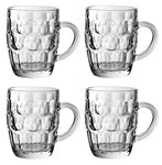 Traditional Glass Pint Tankards - Set of 4 | Also known as Dimpled Beer Tankard, Britannia Pint Mug, Beer Stein, Beer Mug