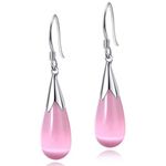 El Regalo Opal Cat's Eye Drop Earrings for Girls & Women - Valentines Day Gift for Girlfriend & Wife (Pink)