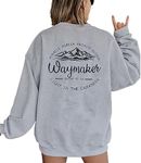 JINTING Christian Sweatshirt for Women Waymaker Miracle Worker Promise Keeper Hoodie Christian Gift Long Sleeve Tee Shirt, Grey, Large