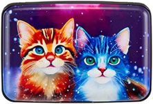 Kaabao Credit Card Holder Small RFID Blocking Wallet Business Metal Slim Mini Aluminum Hard Case for Women Men, Colorful Cute Cats, small, Minimalist, Compact, American