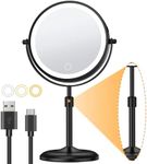 Gospire Lighted Makeup Mirror with Magnification 10X, Height Adjustable & 3 Color Dimmable Lights 7" Cosmetic Mirror, 360° Swivel Double Sided Rechargeable LED Vanity Mirror Cordless Standing Mirror